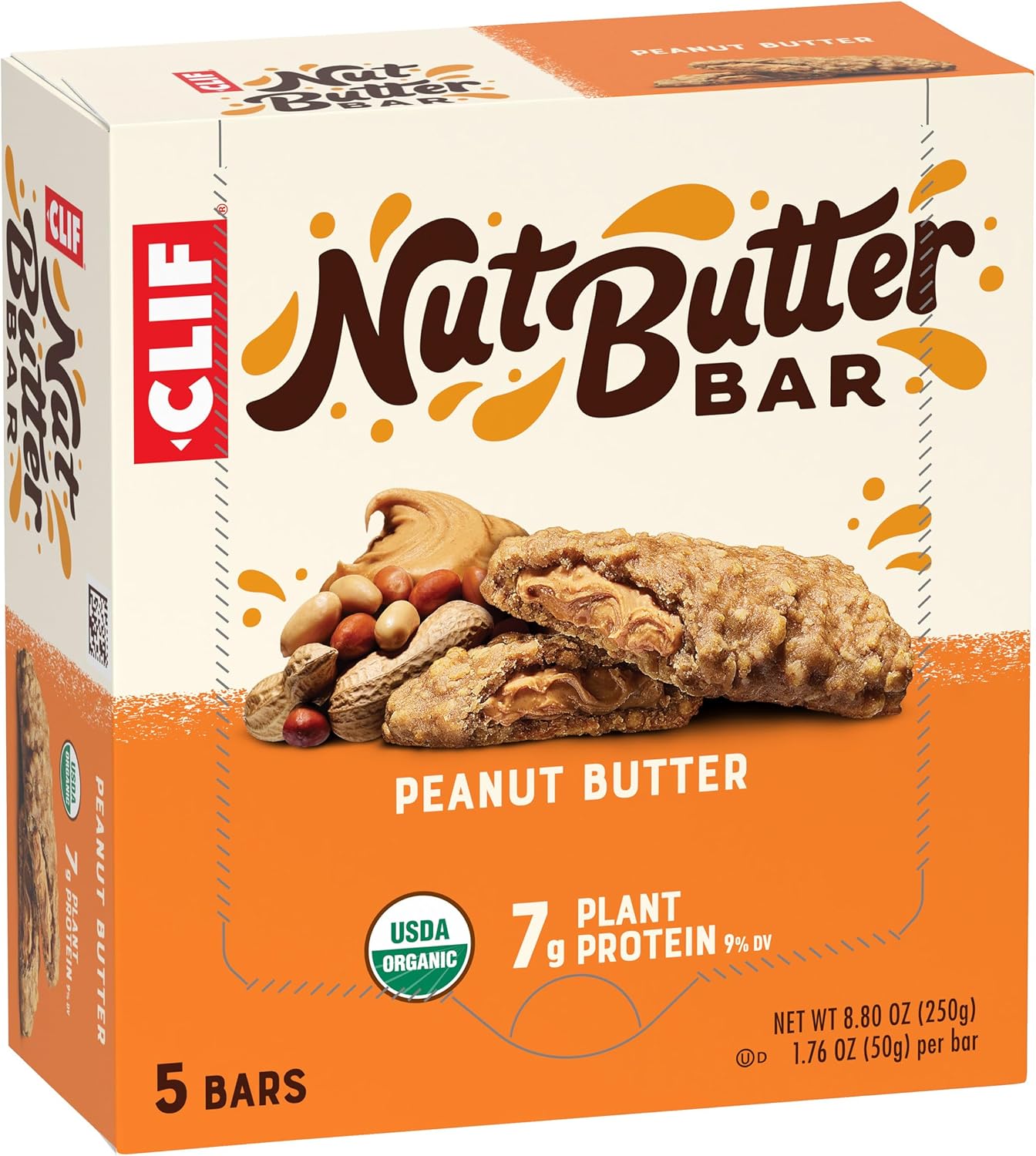 CLIF Nut Butter Bar Peanut Butter – Plant-Based Desk Snack for Wellness Routines, 5-Pack of 1.76 oz Bars