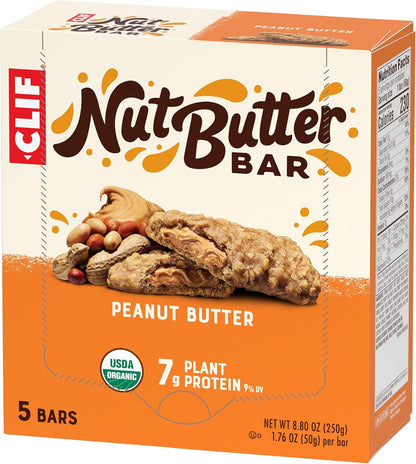 CLIF Nut Butter Bar Peanut Butter – Plant-Based Desk Snack for Wellness Routines, 5-Pack of 1.76 oz Bars