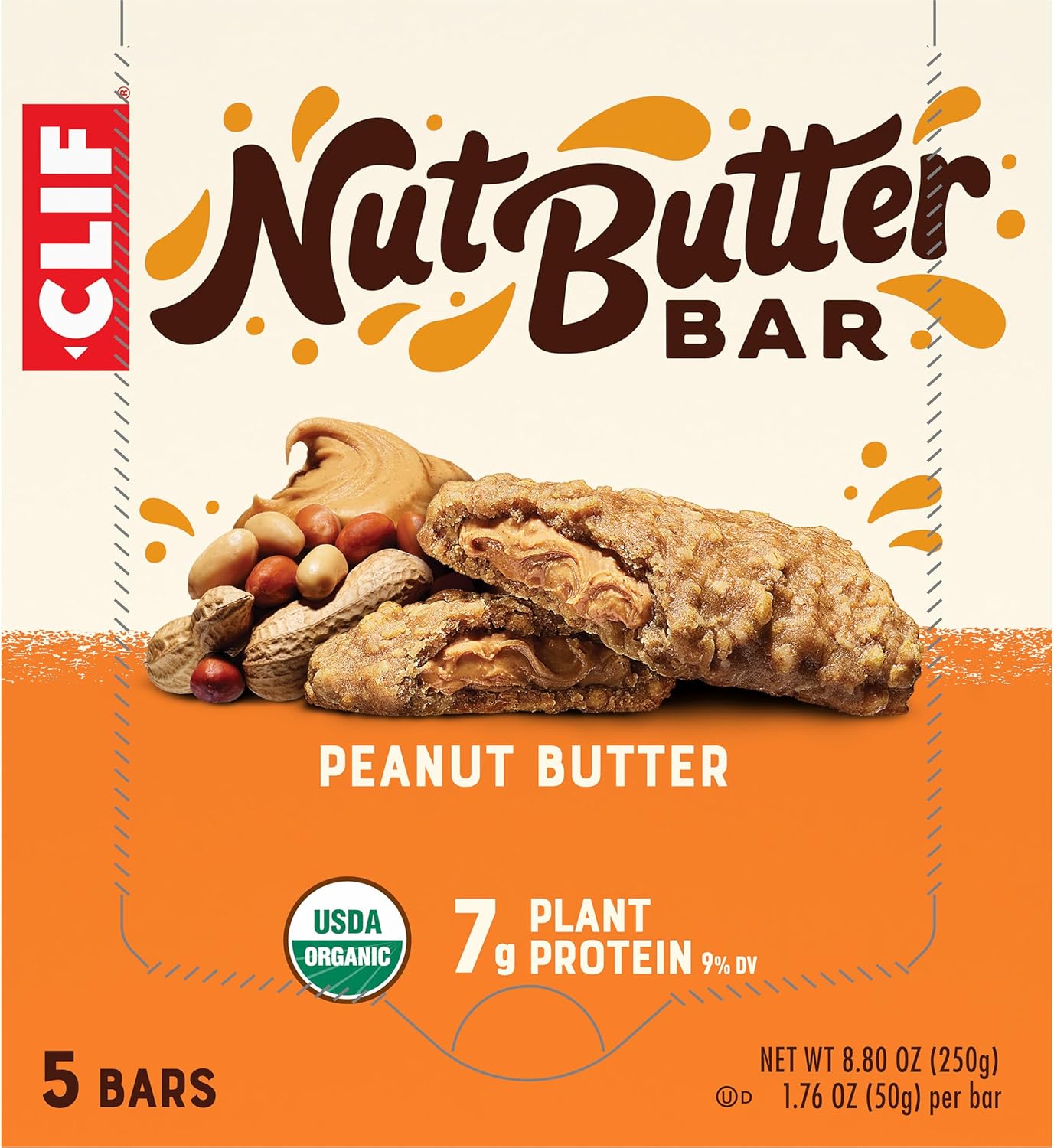CLIF Nut Butter Bar Peanut Butter – Plant-Based Desk Snack for Wellness Routines, 5-Pack of 1.76 oz Bars