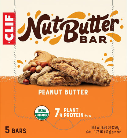 CLIF Nut Butter Bar Peanut Butter – Plant-Based Desk Snack for Wellness Routines, 5-Pack of 1.76 oz Bars