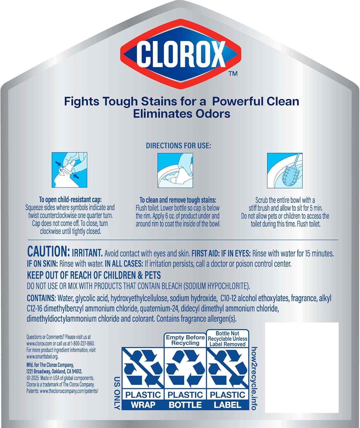 Clorox Toilet Bowl Cleaner Heavy Duty Stain Remover for Busy Home Offices, Quick 30-Second Bathroom Refresh