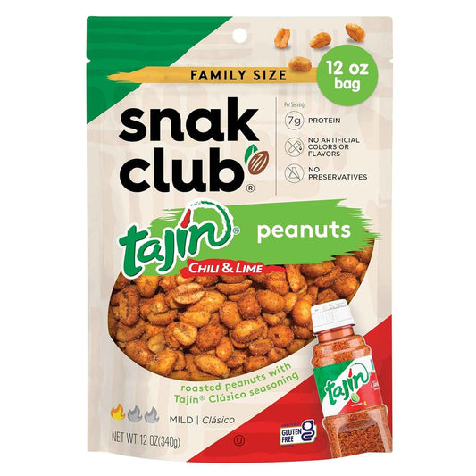 Snak Club Tajín Chili-Lime Peanuts – Kid-Friendly Mild Lunchbox Add-In with Protein, Gluten-Free, 12 oz Bag