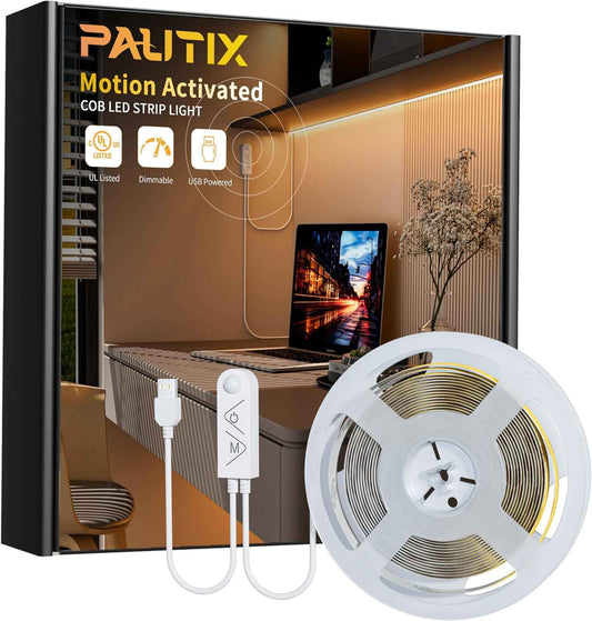 PAUTIX COB LED Strip with Motion Sensor – Designer-Grade TV Backlight and Living Room Accent Strip, 5V USB CRI90+ Tape