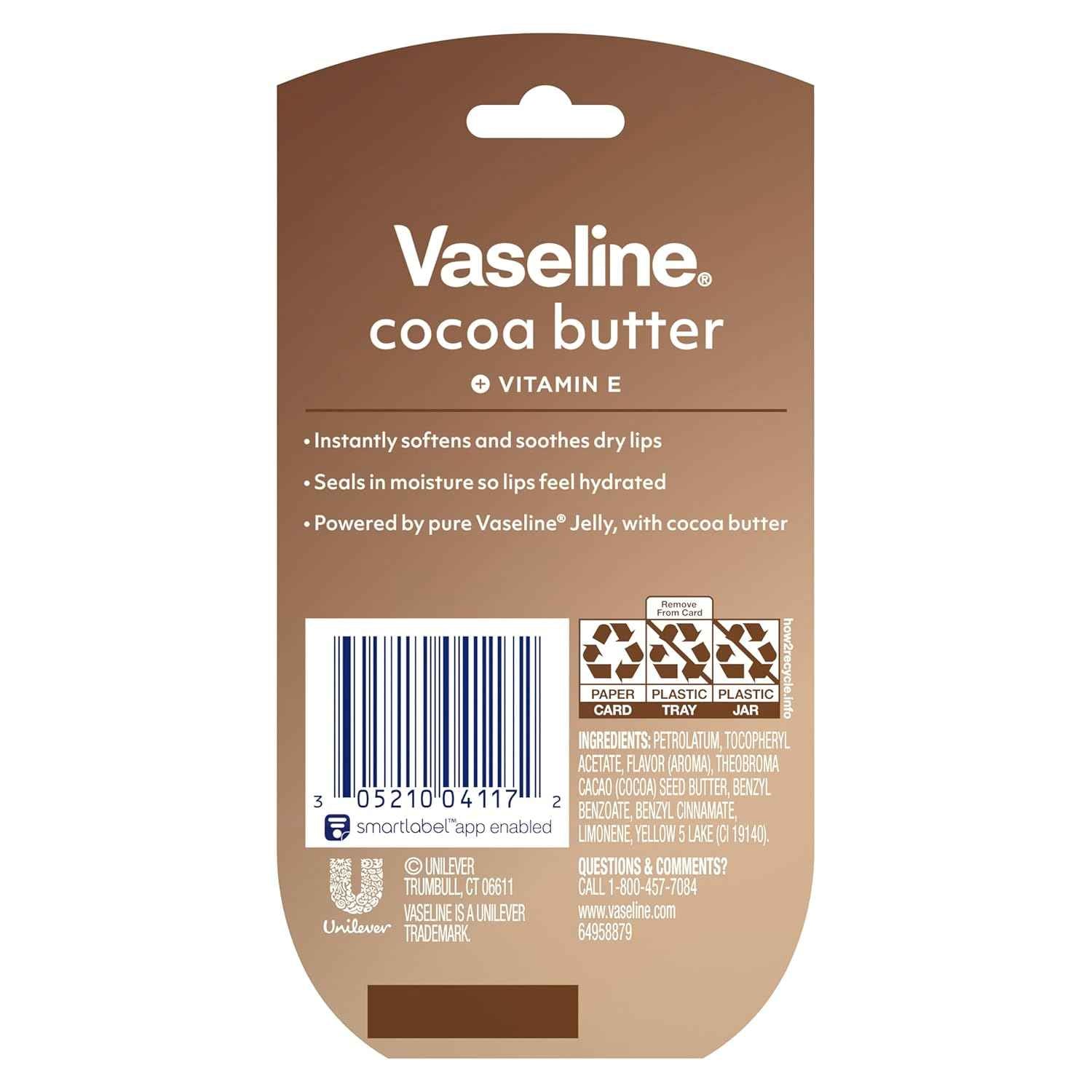 Vaseline Cocoa Butter Mini Lip Balm 2 Pack – Clean Design Everyday Lip Care, No-Clutter Pocket Essential