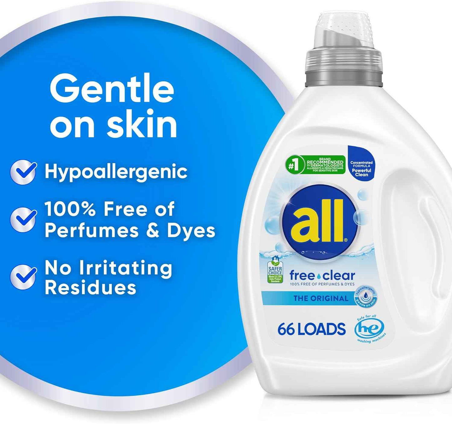 all free clear Laundry Detergent for Sensitive Skin – Hypoallergenic Laundry Care for a Calming Self-Care Routine, Unscented 50oz