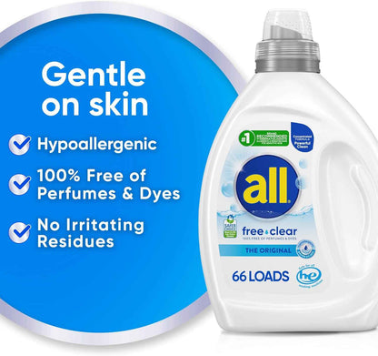 all free clear Laundry Detergent for Sensitive Skin – Hypoallergenic Laundry Care for a Calming Self-Care Routine, Unscented 50oz