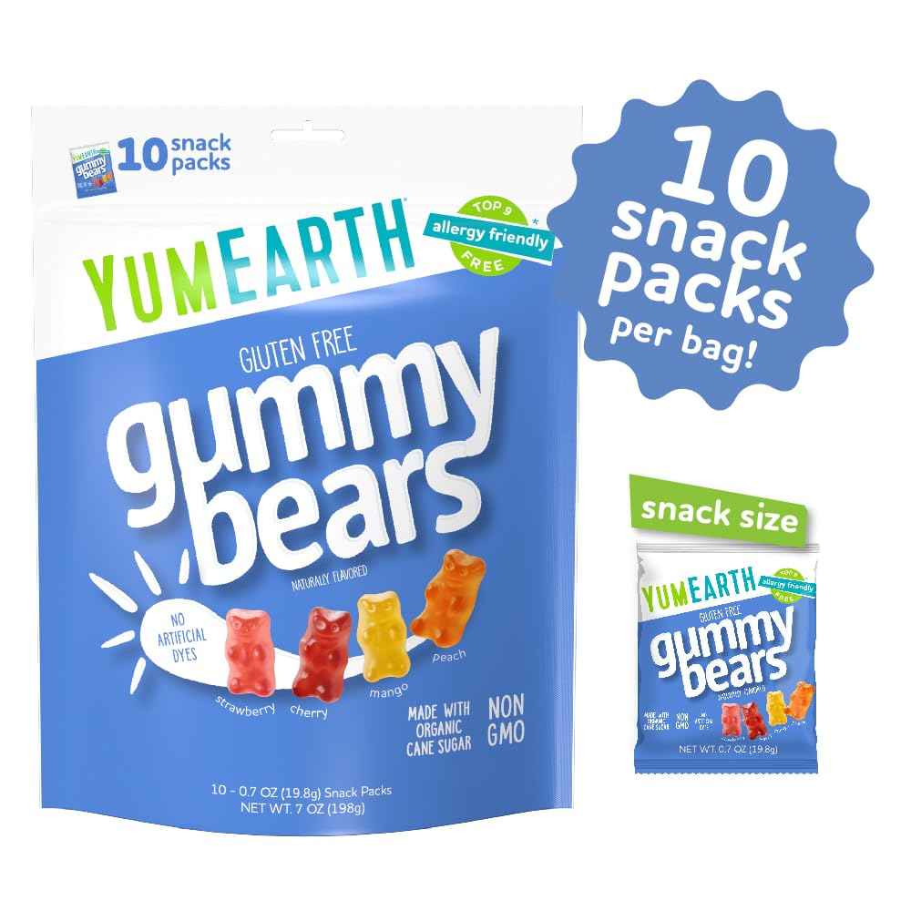 YumEarth Organic Gummy Bears – Choking Safe Soft Gummy Snack for Young Kids, Dye Free Candy