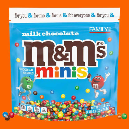 M&M'S MINIS Milk Chocolate Candy – Family Size Snack for Kids' Playroom and Pantry, 16.9 oz Resealable Bag