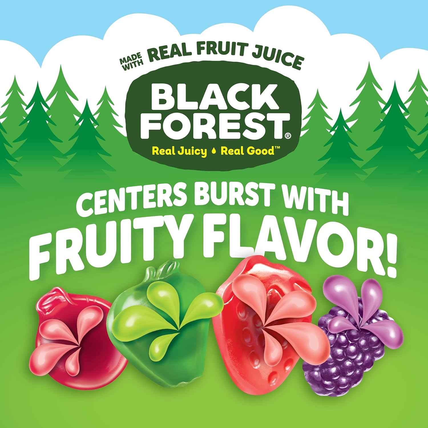 Black Forest Juicy Burst Gummy Snacks for School Lunches – Real Fruit Juice Pouches, Allergy-Friendly Treat, 40 ct