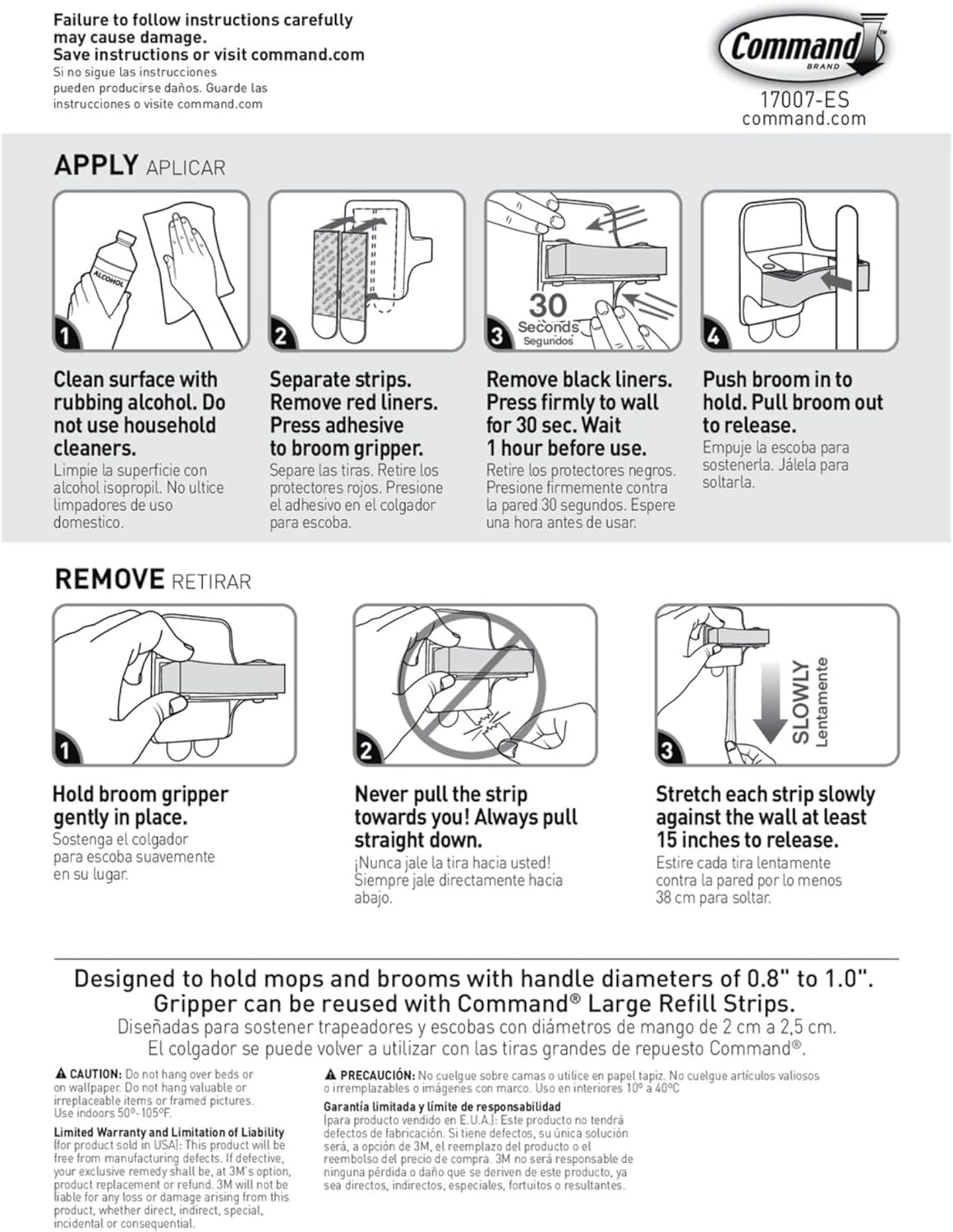 Command Broom and Mop Gripper 3-Pack – No-Drill Wall Mount for Minimalist Utility Spaces