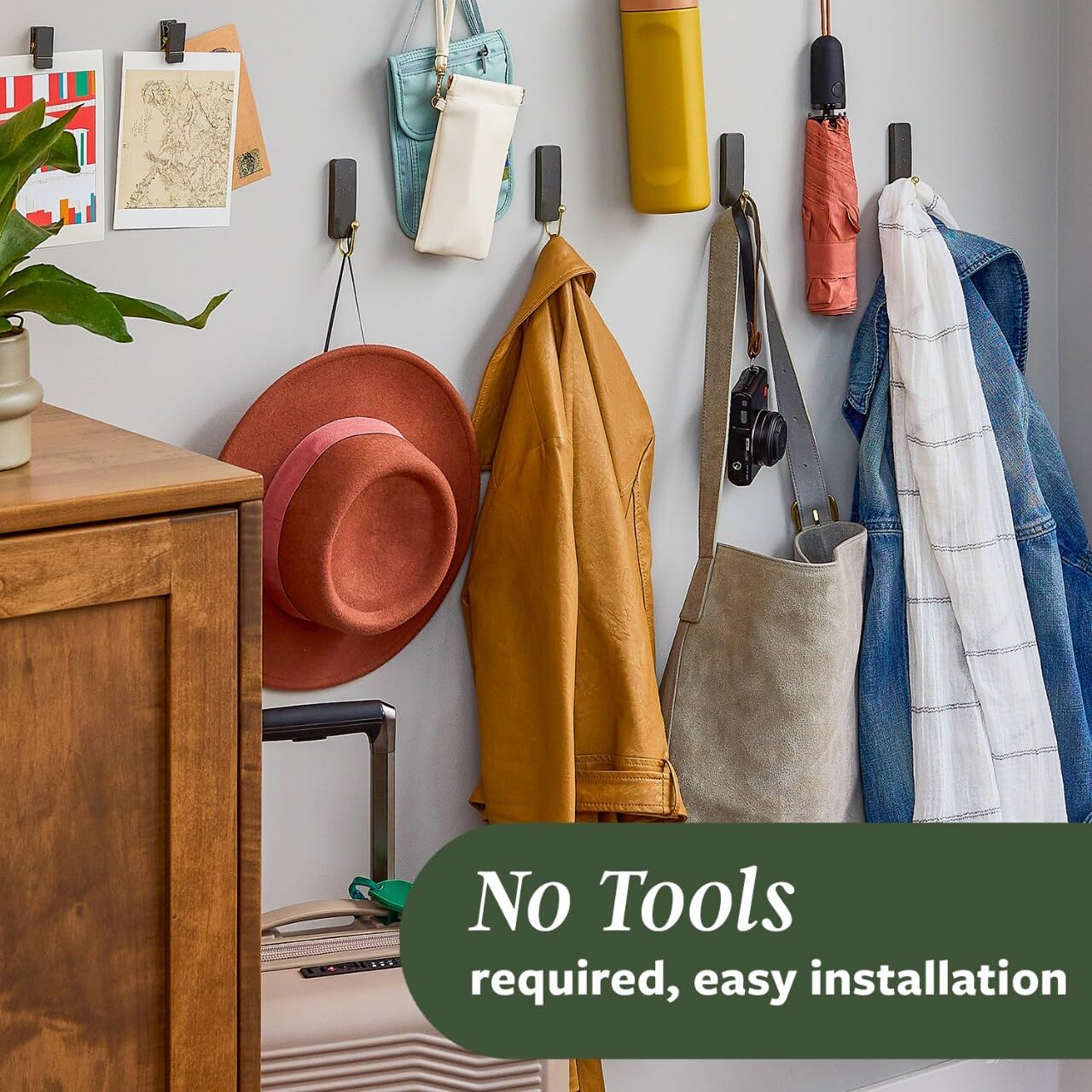 Command Medium Wire Hook Simple Adhesive Hooks for Capsule Wardrobe Closets, Neutral Rosemary Finish
