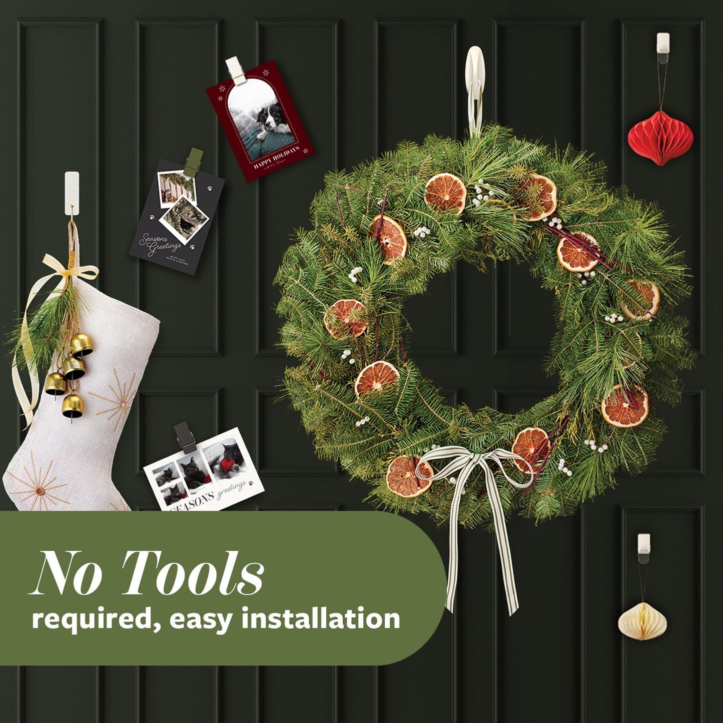 Command Sage Hook Set, Neutral Tone Damage Free Hooks for Clean Simple Christmas Decor and Uncluttered Spaces