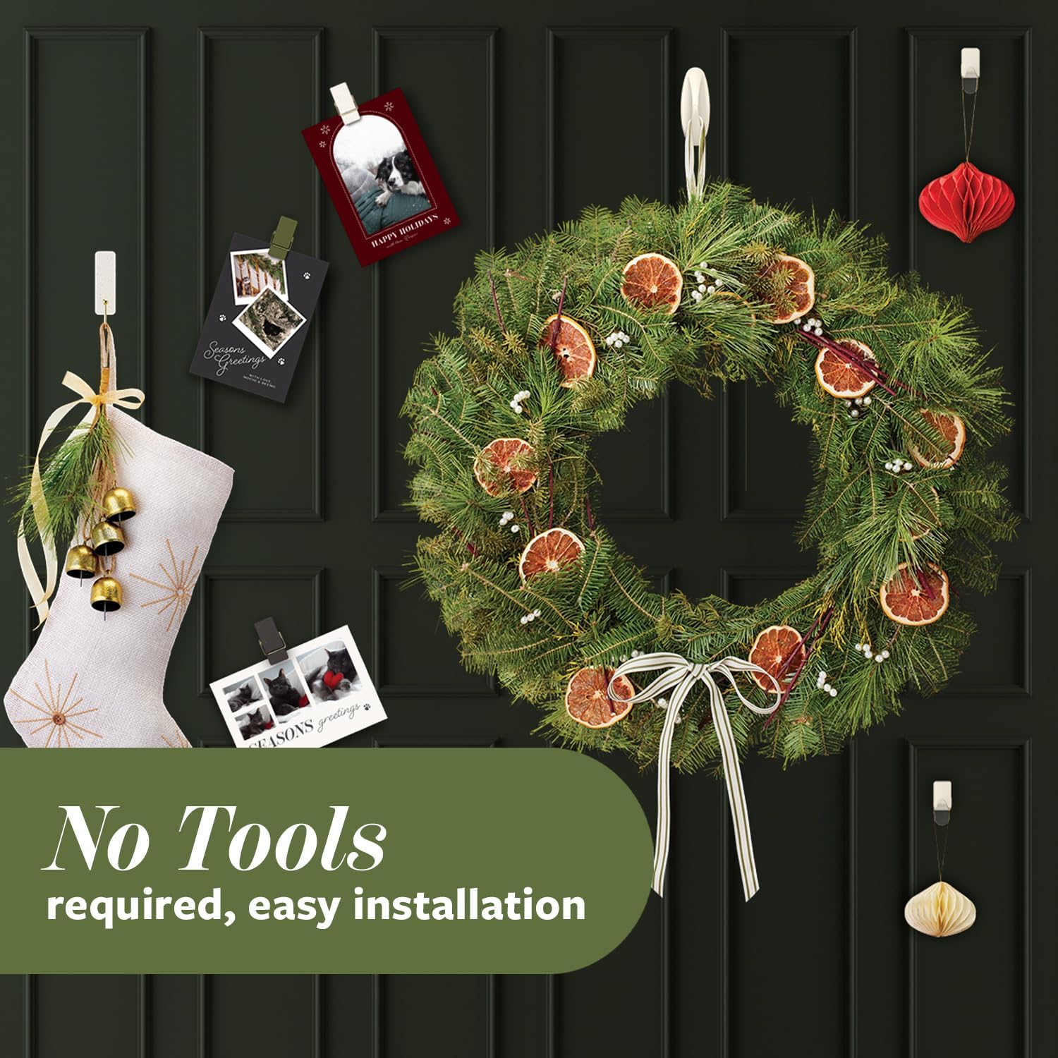 Command Sage Hook Set, Neutral Tone Damage Free Hooks for Clean Simple Christmas Decor and Uncluttered Spaces