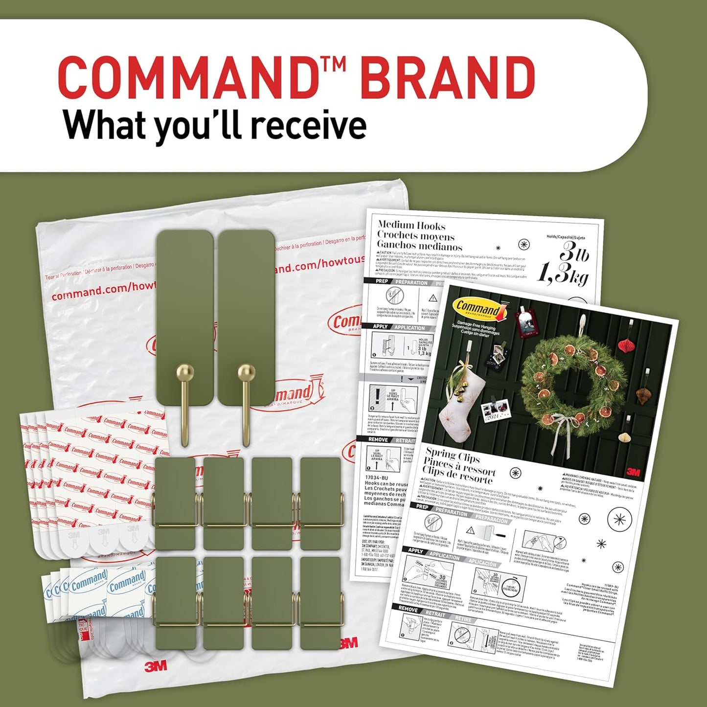 Command Sage Hook Set, Neutral Tone Damage Free Hooks for Clean Simple Christmas Decor and Uncluttered Spaces