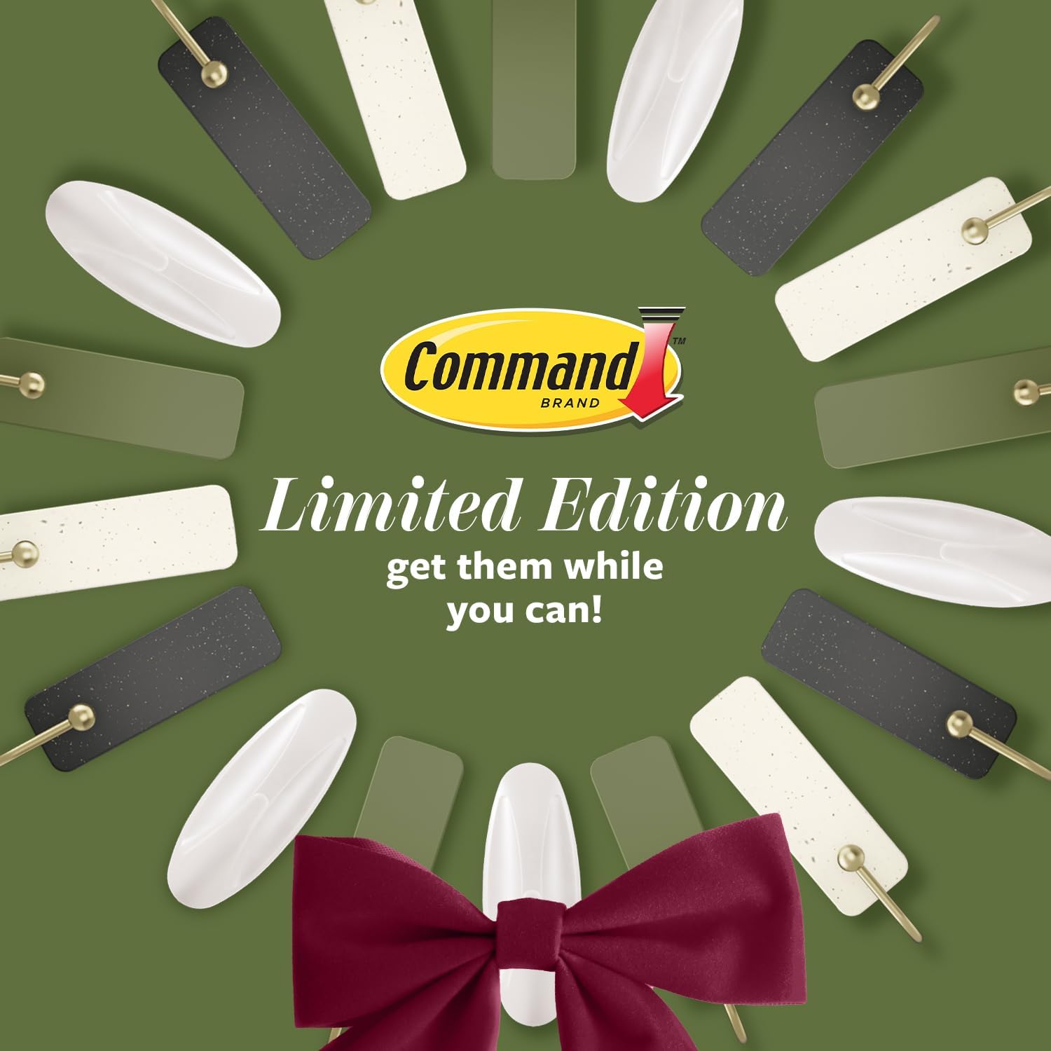 Command Sage Hook Set, Neutral Tone Damage Free Hooks for Clean Simple Christmas Decor and Uncluttered Spaces