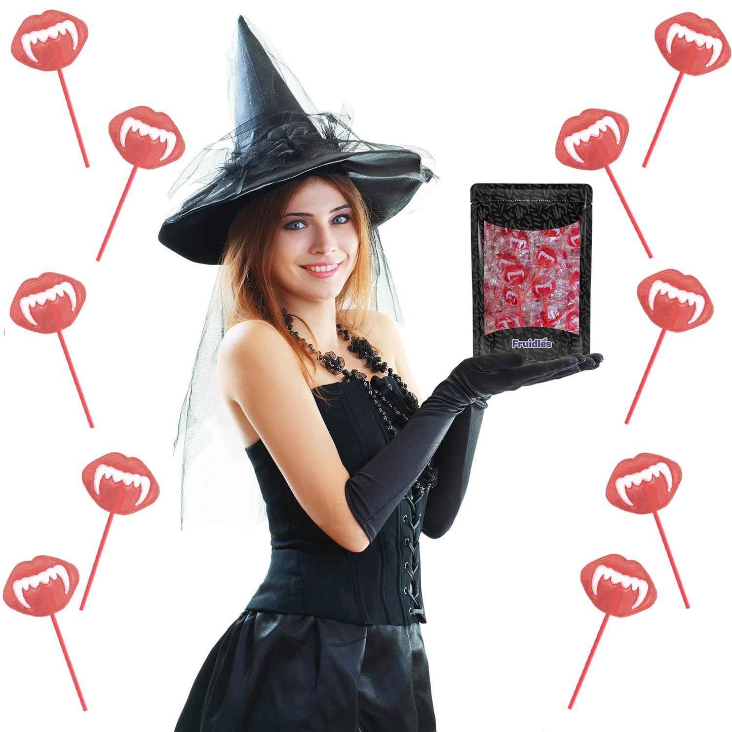 Fruidles Vampires Fangs Lollipop Suckers – Durable Individually Wrapped Candy for Outdoor Halloween Block Parties