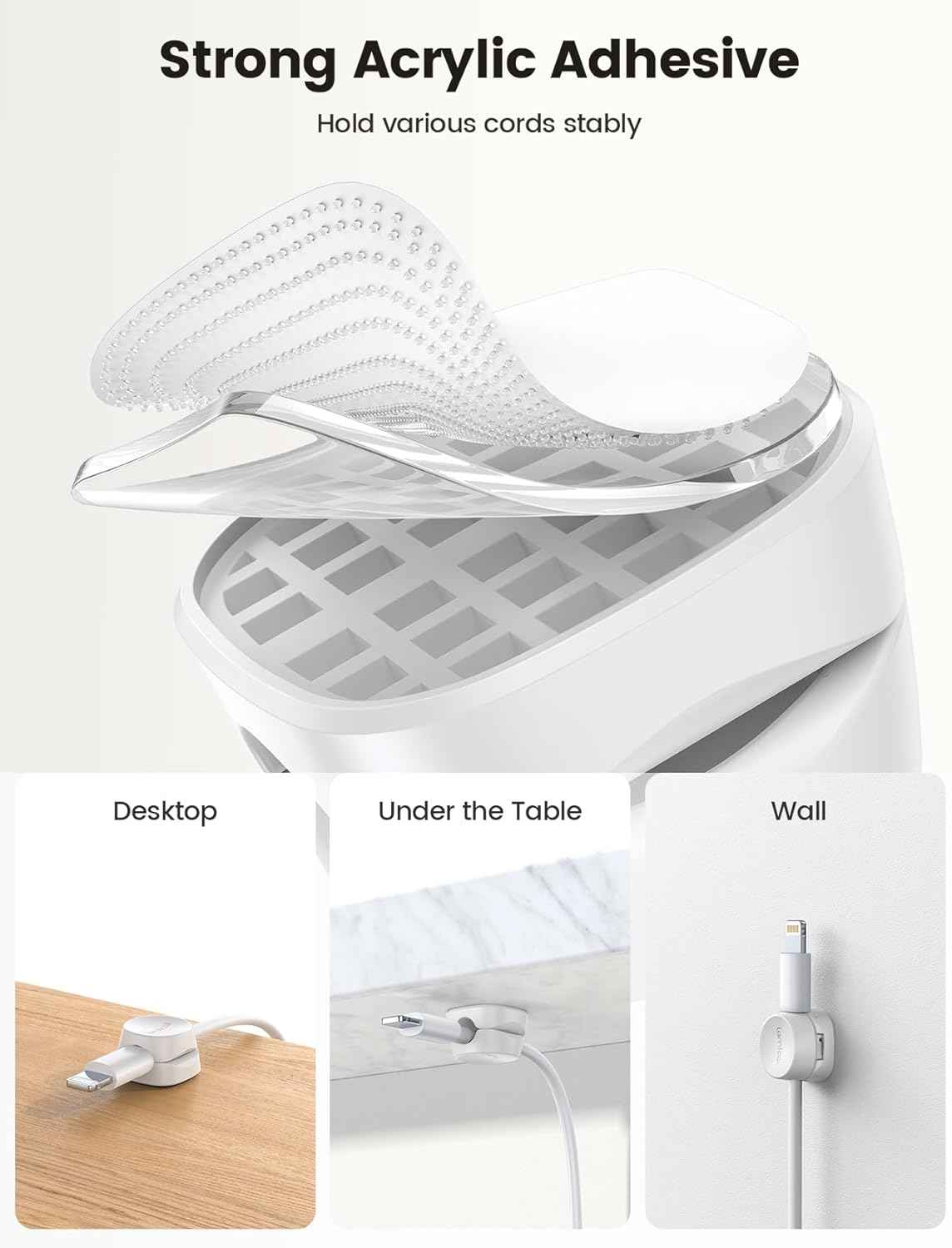 Lamicall 1s Lock Cord Organizer - Practical Housewarming Gift for Him and Her, Adhesive Spring Cable Clips, 8-Pack, White