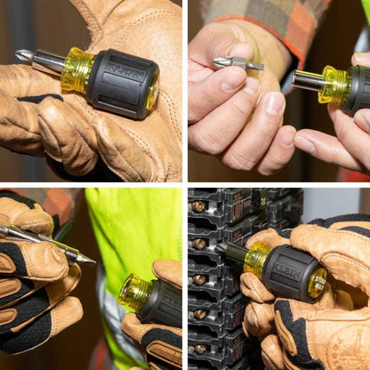 Klein Tools 32561 6-in-1 Stubby Screwdriver – One-Tool Solution for Faster Electrical Service Calls