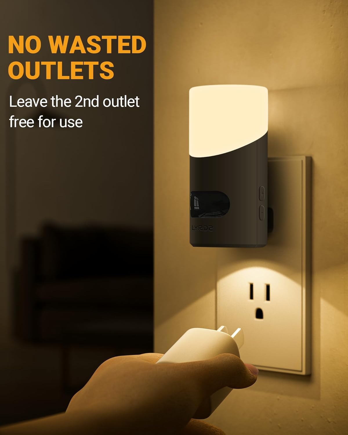 compact 1.77 x 2.56 x 3.62 inch housing that keeps the second wall outlet accessible