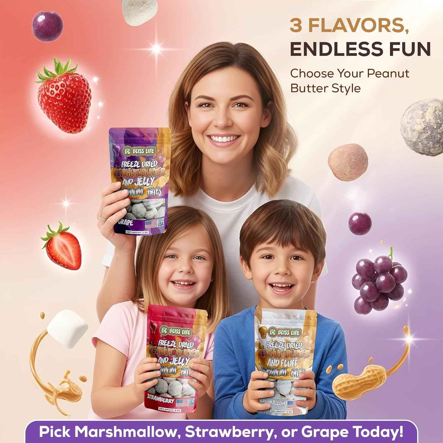 Freeze Dried PB&J Grape Candy – No Melt Travel Candy for Road Trips and Car Snacking 2oz