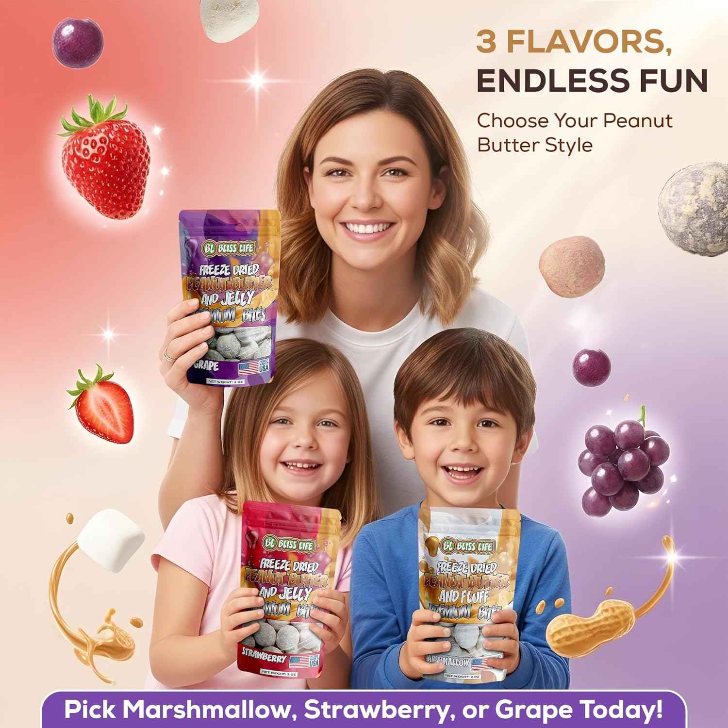 Freeze Dried PB&J Grape Candy – No Melt Travel Candy for Road Trips and Car Snacking 2oz