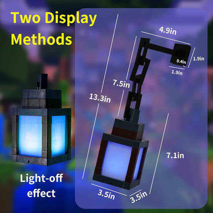 Pixelated Lantern Night Light - Cool Birthday Gift for Teen Boys, 16 Colors Gamer Room Accent Lamp with Remote