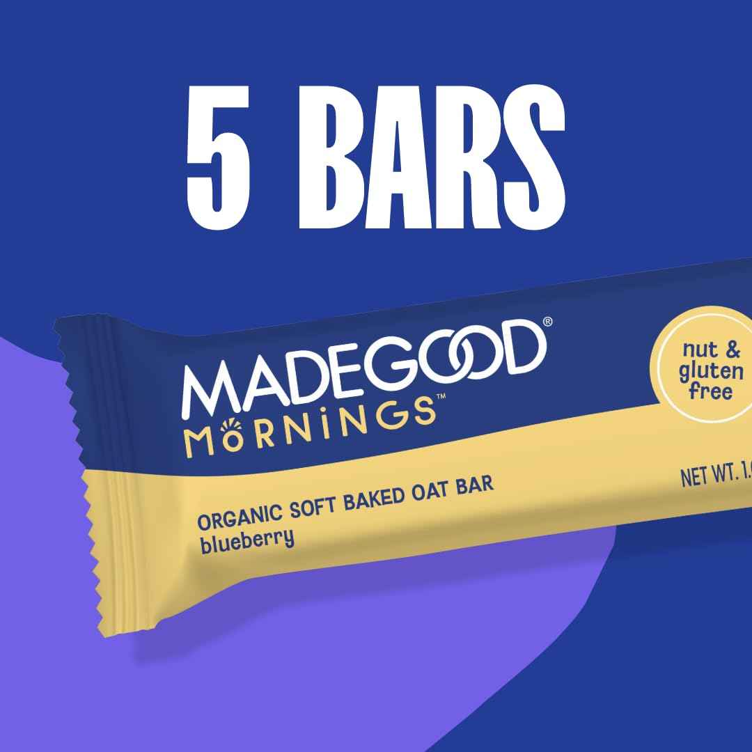 MadeGood Morning Blueberry Bars – Allergy-Safe Lunchbox Snack for School, Top 8 Allergen Free