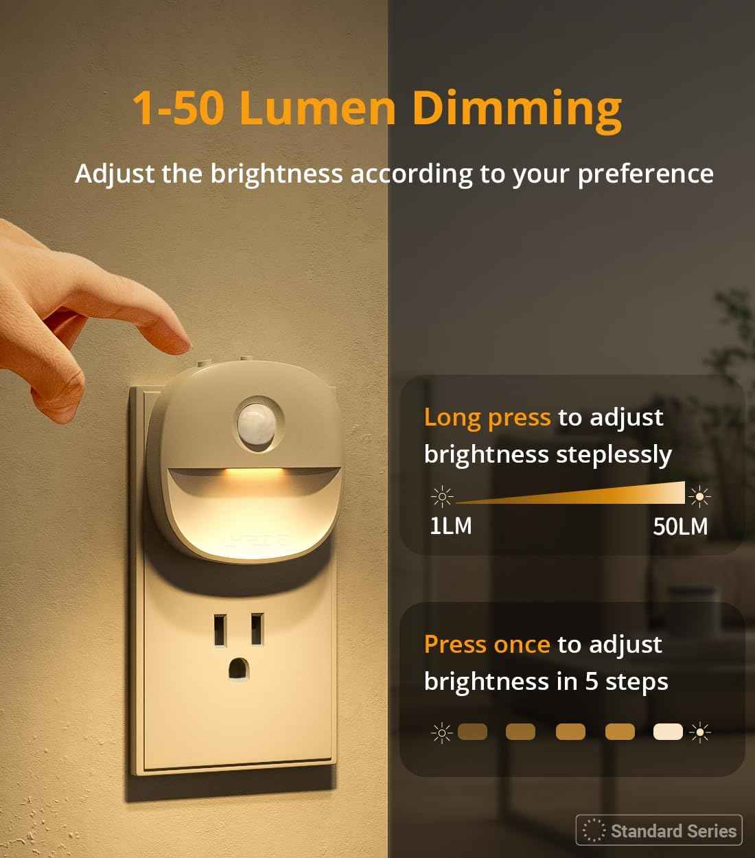 Lyridz Plug-in Night Light – Fall Prevention for Elderly on Stairs and Hallways, Motion Activated Warm Glow