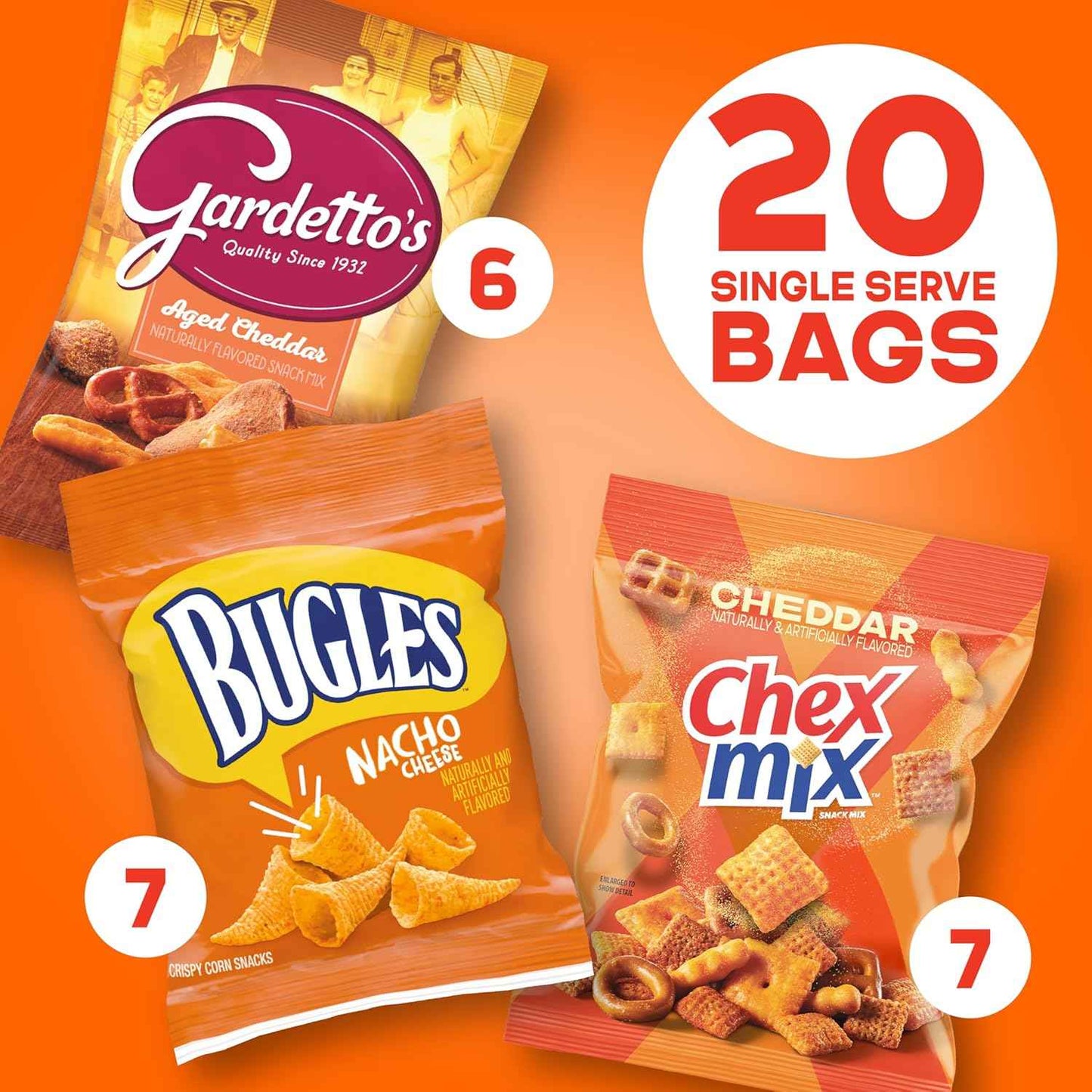 General Mills Cheesy Snack Variety Pack – Kids Lunchbox Snack Box with Cheddar Chex Mix, Nacho Bugles, and Gardetto's Single-Serve Bags