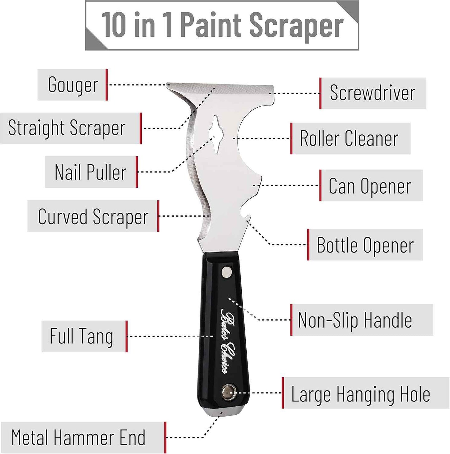 Bates 10 in 1 Paint Scraper – One Tool Replaces a Drawer Full of Scrapers