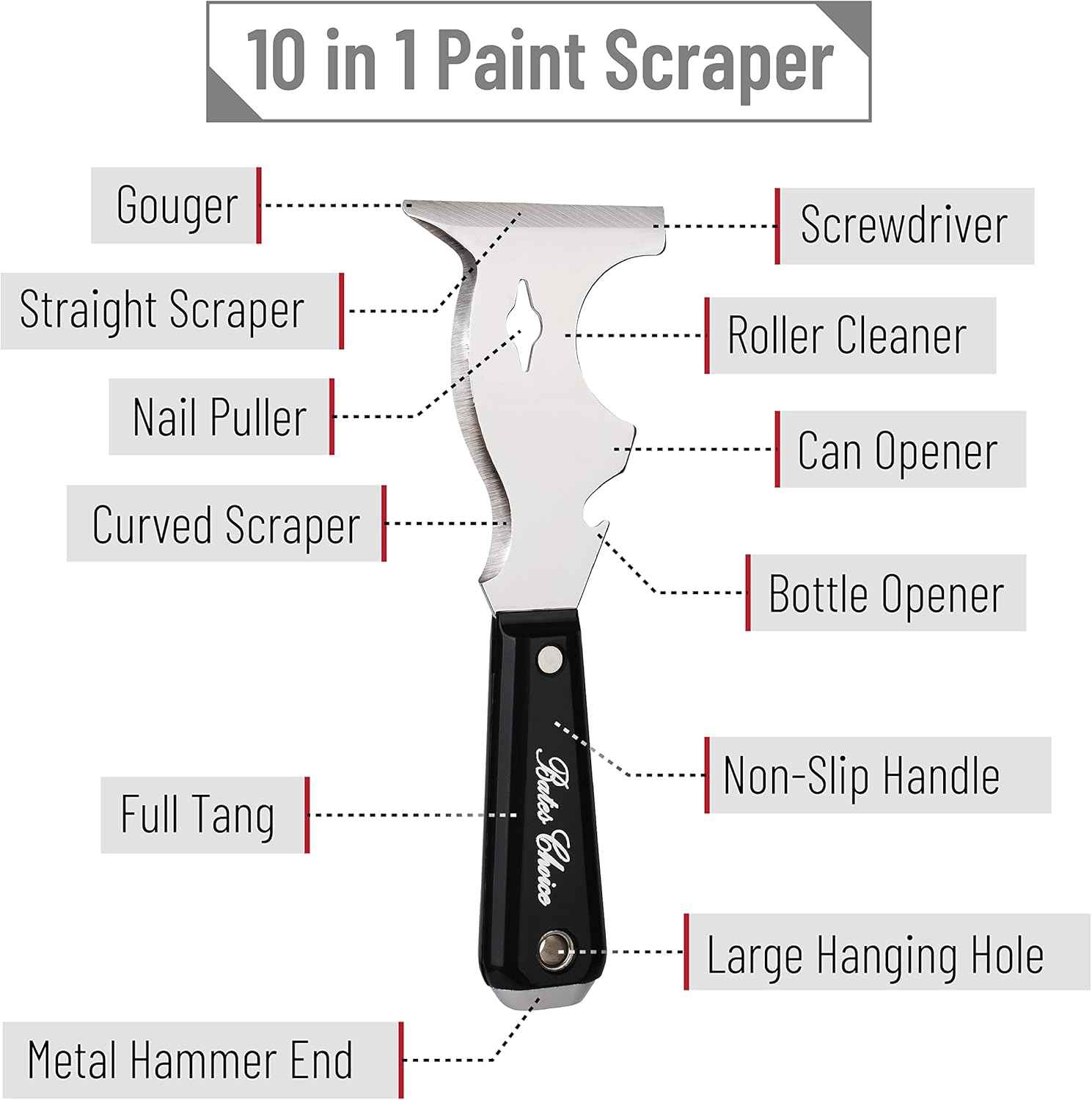 Bates 10 in 1 Paint Scraper – One Tool Replaces a Drawer Full of Scrapers