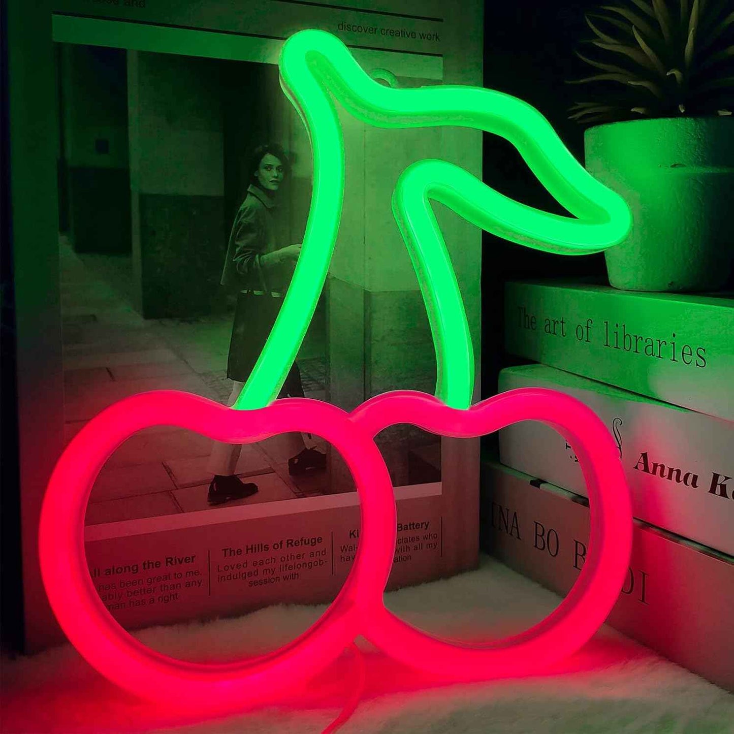 Cherry Neon Lights - Romantic Valentine's Day Gift for Girlfriend, Soft Glow Bedroom Sign