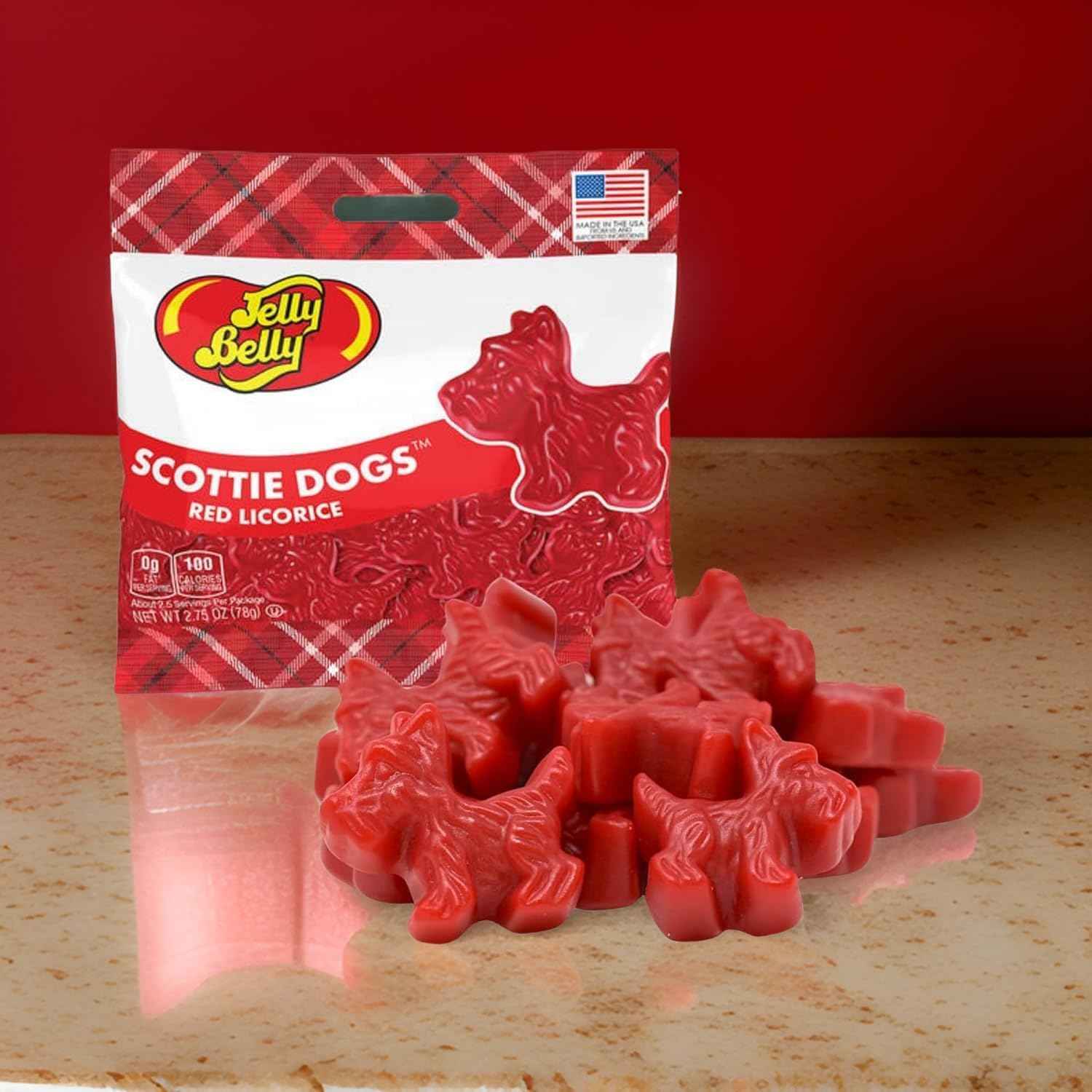 JellyBelly Scottie Dog Red Licorice Bags – Whimsical Valentine's Day Gift for Her, Shareable 3-Pack