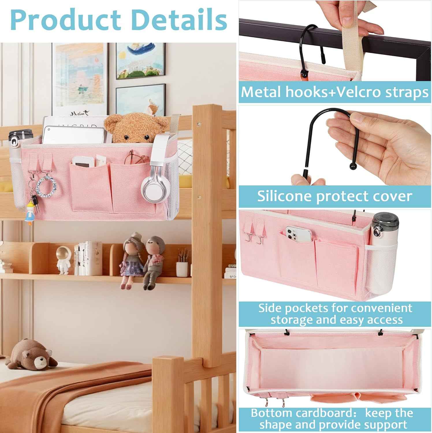 Bed Rail Organizer – Less-Is-More Nightstand Alternative in Grey, White, and Black