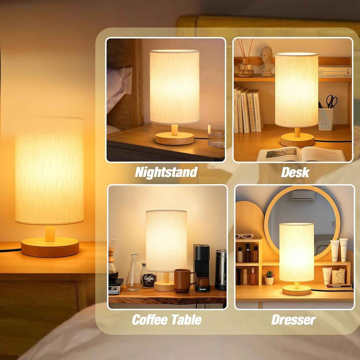 Bedside Decor Lamp in Flax White, Jute Brown, and Wheat Ear Finishes, Ambient Warm Light
