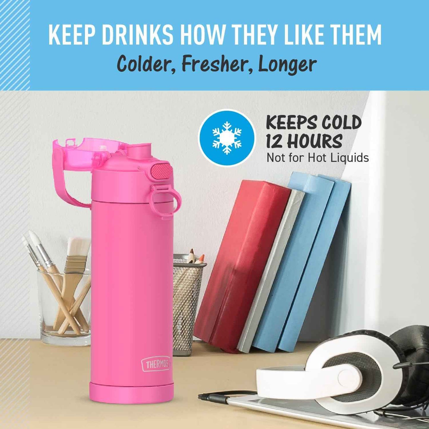 THERMOS FUNTAINER Pokemon Insulated Bottle for Kids – Durable 18/8 Stainless Steel, Soft-Touch Carry Handle for Small Hands