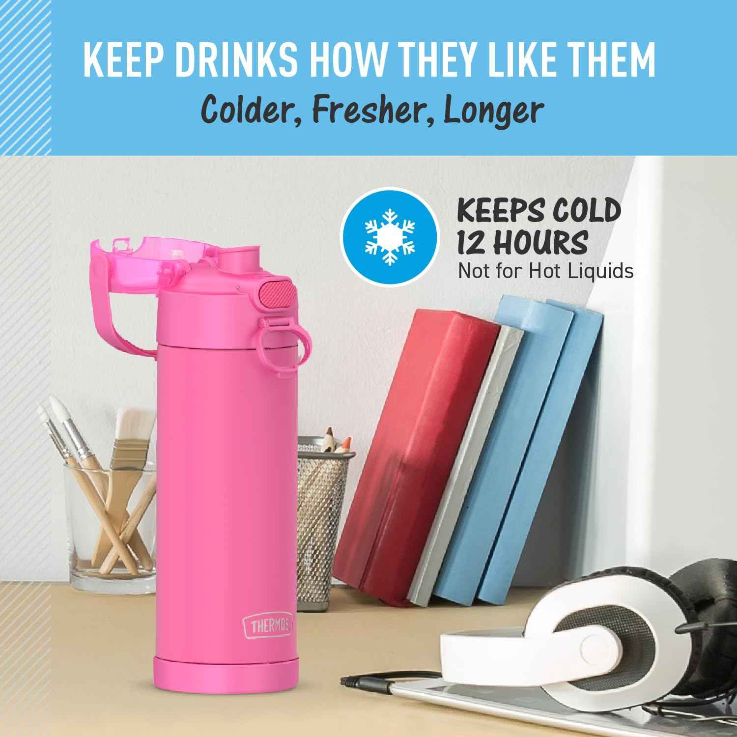 THERMOS FUNTAINER Pokemon Insulated Bottle for Kids – Durable 18/8 Stainless Steel, Soft-Touch Carry Handle for Small Hands