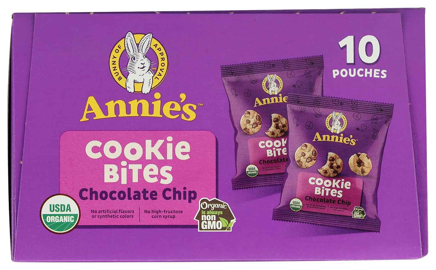 Annie's Organic Chocolate Chip Cookie Bites – Easter Basket Filler for Kids, 10 Snack Pouches