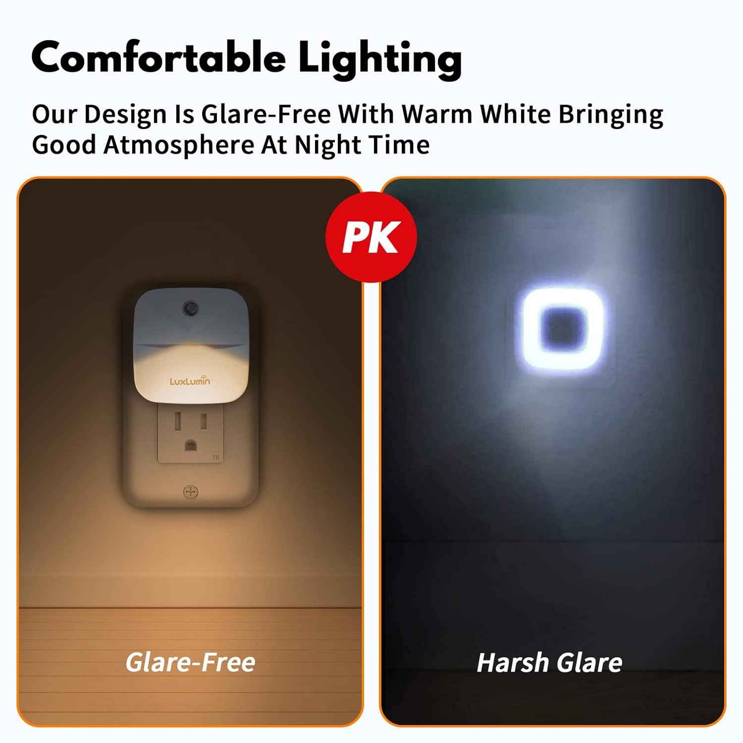 EverBrite LED Night Light – Automatic Dusk-to-Dawn Sensor, Flameless Plug-in Wall Light for Stairs and Bathroom, 6 Pack