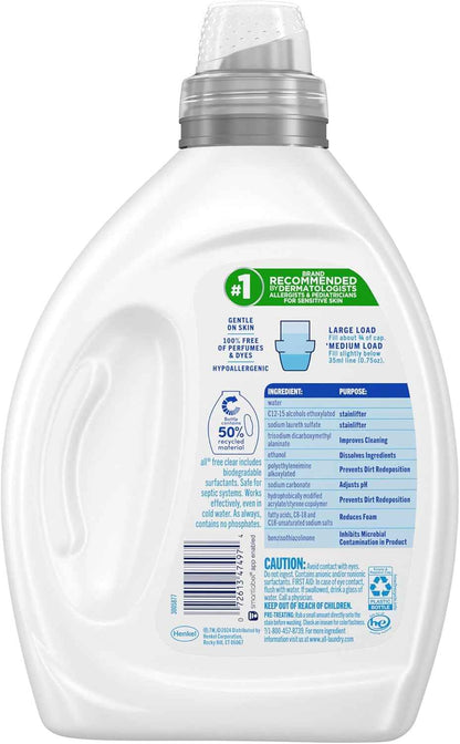 all free clear Laundry Detergent for Sensitive Skin – Hypoallergenic Laundry Care for a Calming Self-Care Routine, Unscented 50oz