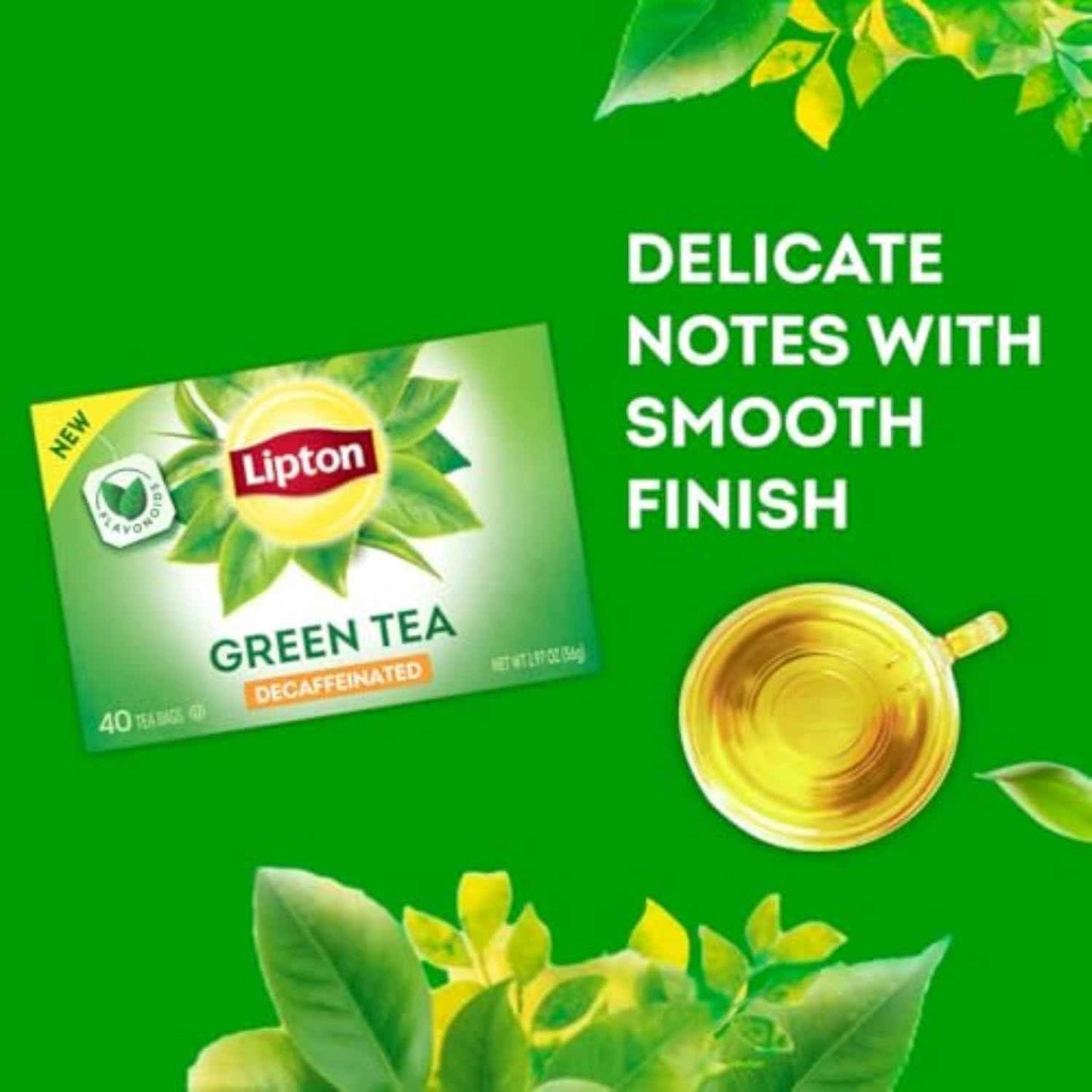 Lipton Decaf Green Tea Bags for Evening Wind-Down Rituals, Caffeine-Free Bedtime Brew with Flavonoids