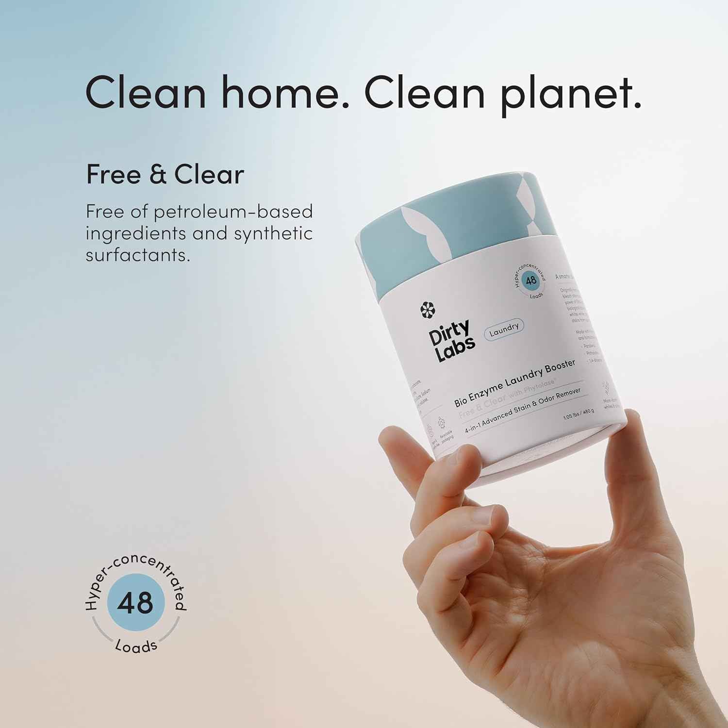Dirty Labs Scent Free Bio Enzyme Laundry Booster for Intentional Capsule Wardrobe Care and Neutral-Tone Whites, 48 Loads