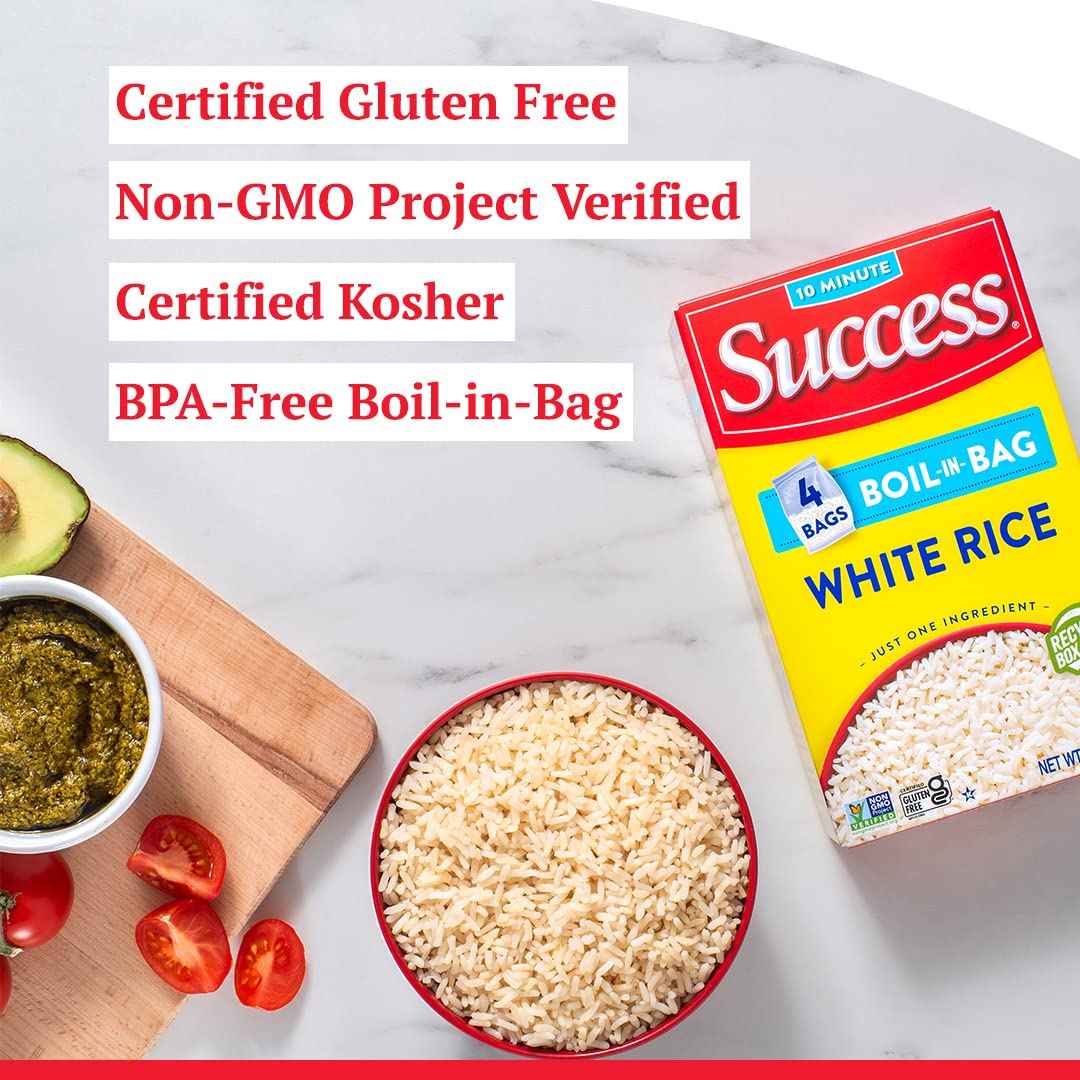 Success Boil-in-Bag Rice, Clean Pre-Portioned White Rice for Clutter-Free Kitchens, No Rice Cooker Required
