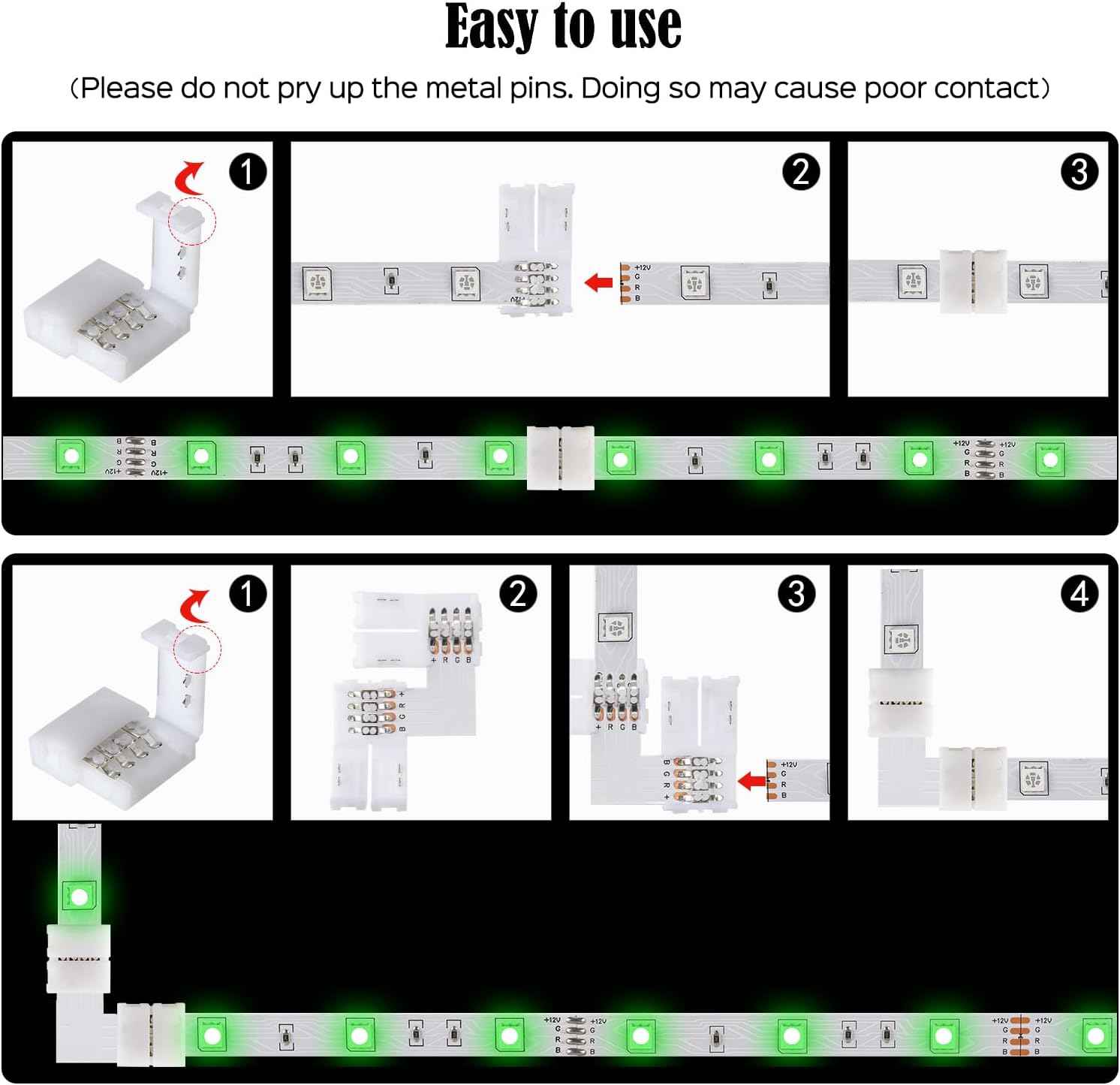 JACKYLED Solderless LED Strip Connectors for Kid-Safe Bedroom and Play Area RGB Lighting, No Iron Required