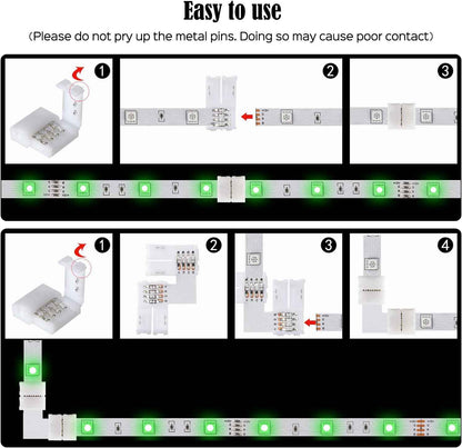 JACKYLED Solderless LED Strip Connectors for Kid-Safe Bedroom and Play Area RGB Lighting, No Iron Required