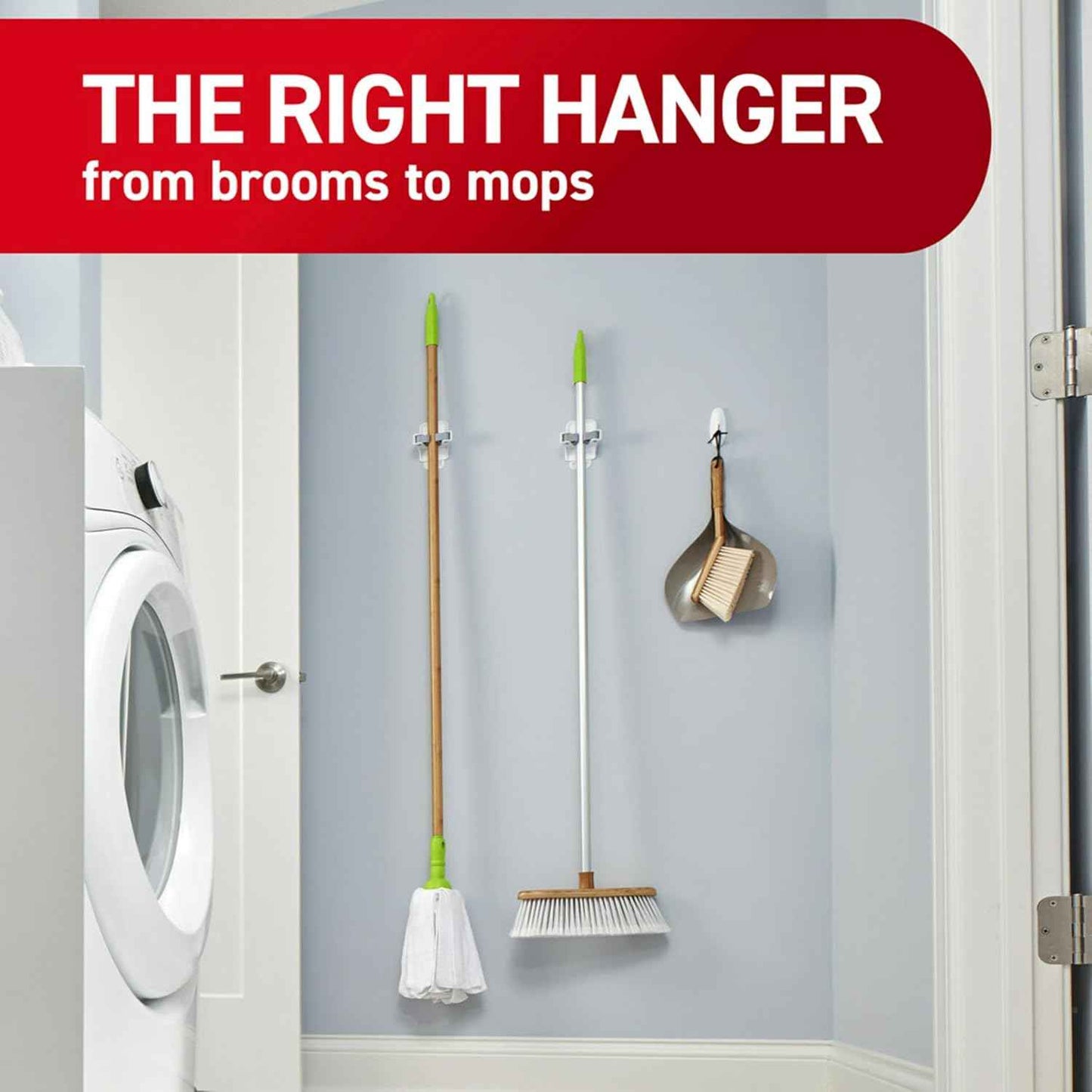 Command Broom and Mop Gripper 3-Pack – No-Drill Wall Mount for Minimalist Utility Spaces