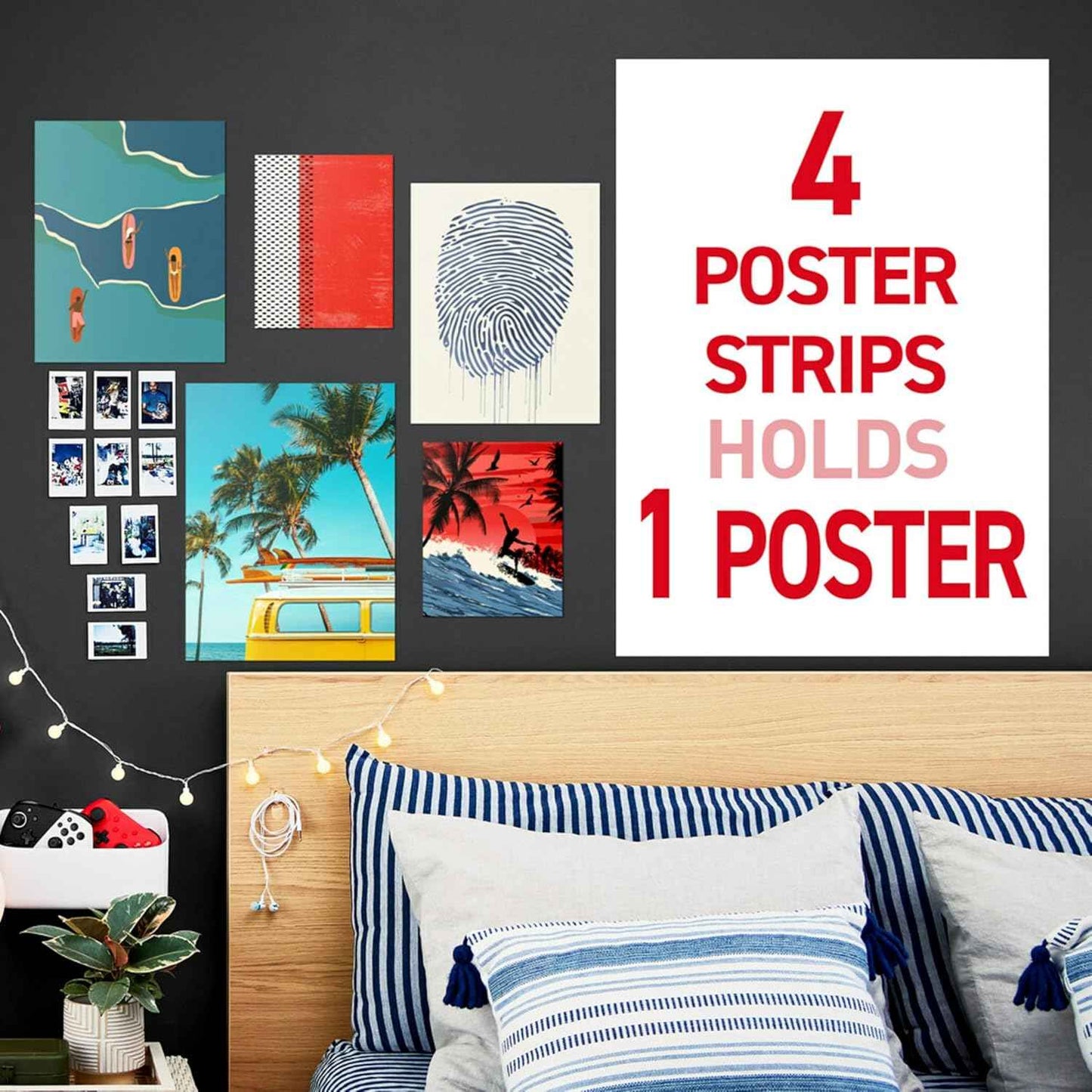 Command Poster Strips 256 Pack – Damage-Free Bedroom Wall Decor, No Tools Hanging for Posters and Prints