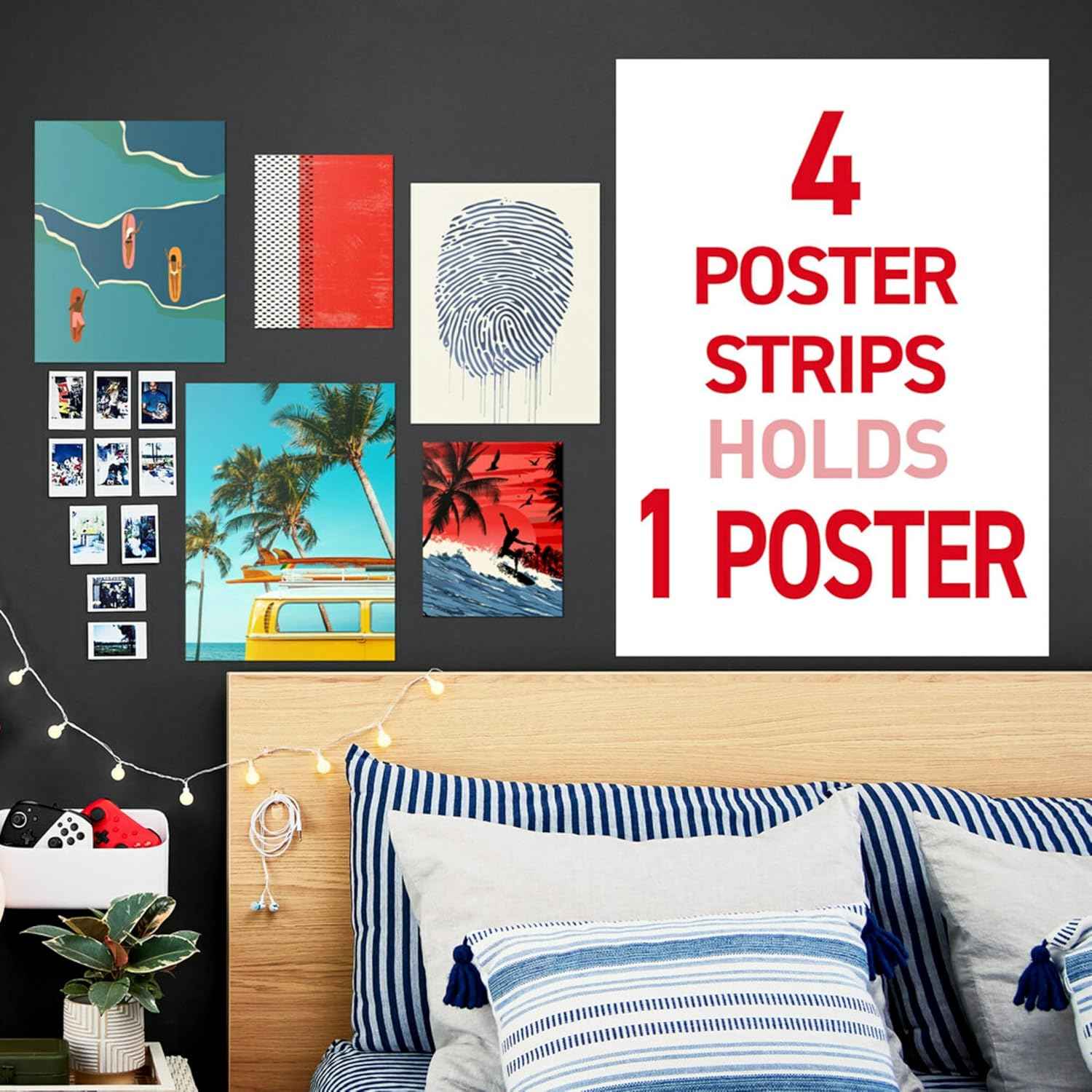 Command Poster Strips 256 Pack – Damage-Free Bedroom Wall Decor, No Tools Hanging for Posters and Prints