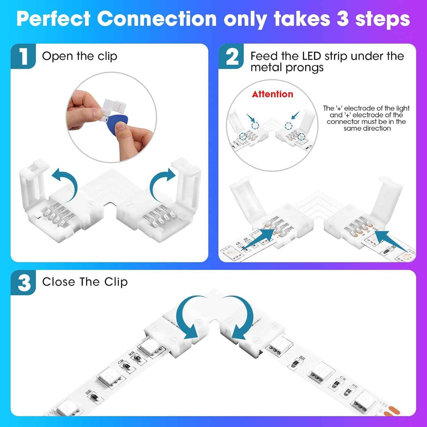 MISSOURI 10-Pack L-Shape LED Connectors – Clean Solderless 4-Pin Adapters for Uncluttered RGB Strip Layouts, 10mm SMD Compatible