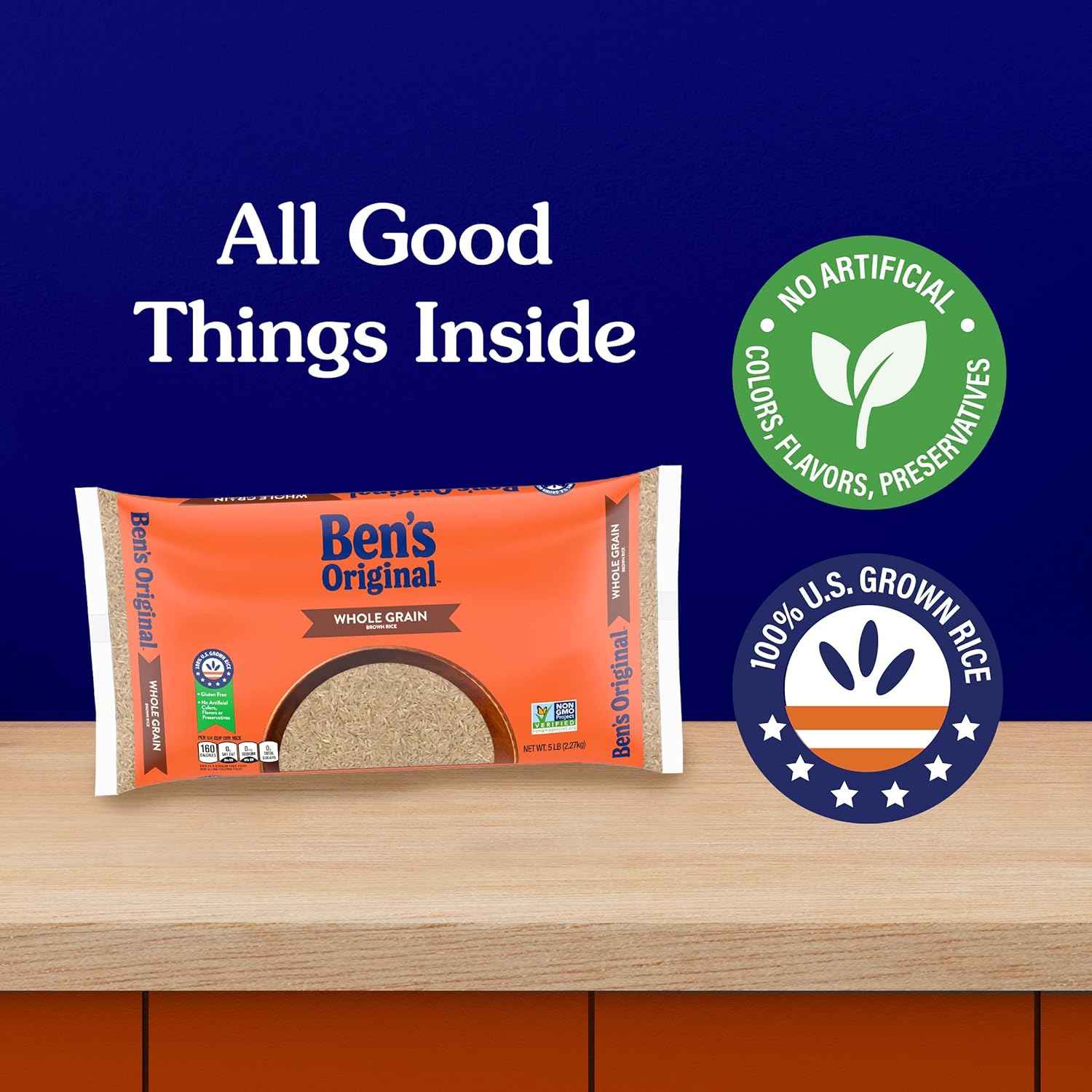 BEN'S ORIGINAL Whole Grain Brown Rice, 5 lb Bag – One Simple Whole Grain Pantry Staple for an Uncluttered Kitchen